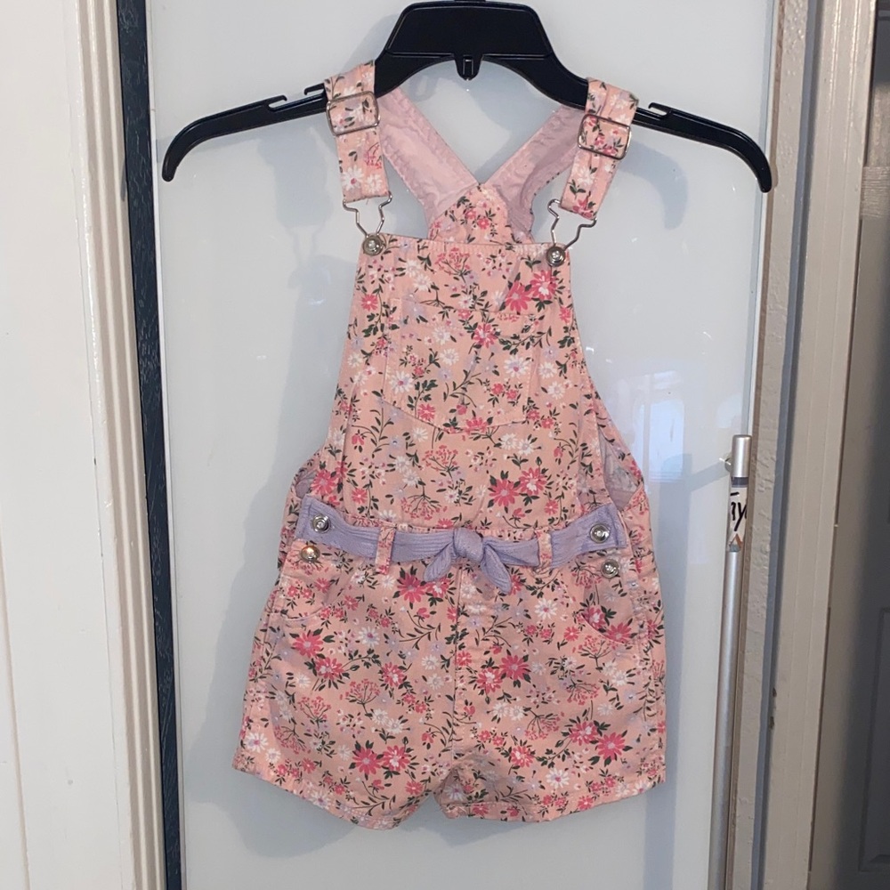 Charming Floral Kids Overalls in Light Pink